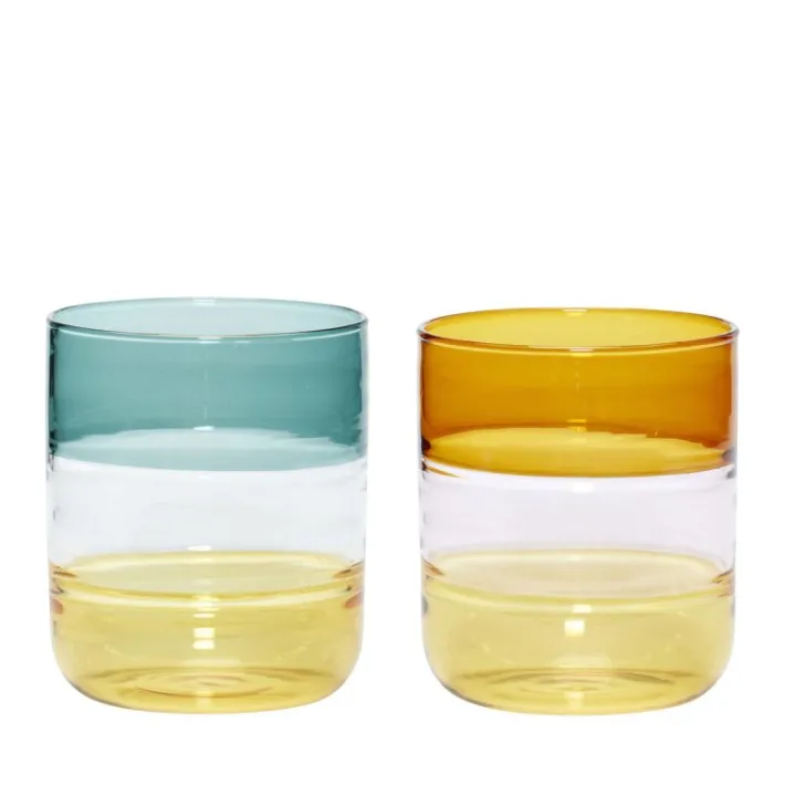 Lemonade Glasses Amber/Petrol (set of 2)^Hübsch Clearance