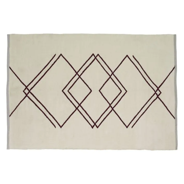 Rhomb Rug White/Burgundy^Hübsch Clearance